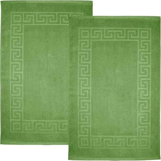 DAN RIVER Greek Bath Mat - Green, 100% Ring Spun Cotton, Pack of 2, 20x32 inches, 800 GSM, Non-Slip, Absorbent, Quick Drying, Machine Washable Bathroom Floor Mats for Shower, Kitchen & Bath