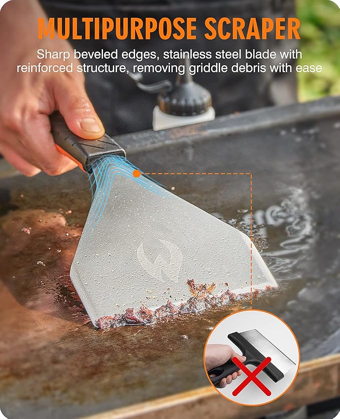 HOMENOTE Griddle Cleaning Kit for Blackstone, Professional Griddle Scraper Kit with Reinforced Heavy Duty Scraper, Bricks, Scouring Pads with Handle 9pcs