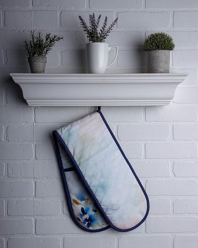 Maison d' Hermine Double Oven Mitts 100% Cotton 7"x35" Double Oven Mitt Heat Resistant BBQ Cooking Gloves with Loop, Baking, Grilling, Home, Kitchen, Handling Hot Pans Spring Summer (Lazy Summer Days)