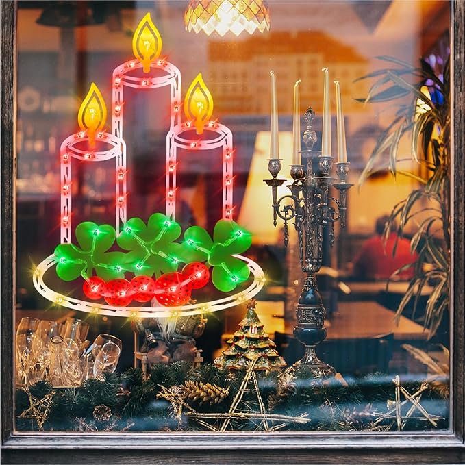 16” Christmas Window Silhouette Lights - 6 Pack Colour Lighted Reindeer ＆ Bethlehem Star ＆ Nativity ＆ Candle ＆ Angel ＆ Bell for Holiday Indoor and Outdoor Wall Door Window Decorate