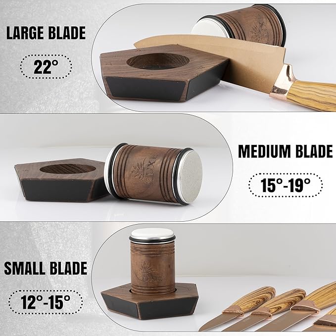 Rolling Knife Sharpener Kit – Premium Walnut Wood – 5 Magnetic Angles (12, 15, 17, 19 & 22 Degrees) – Diamond and Ceramic Discs – Durable Knife Sharpening System for Kitchen & Chef's Knives