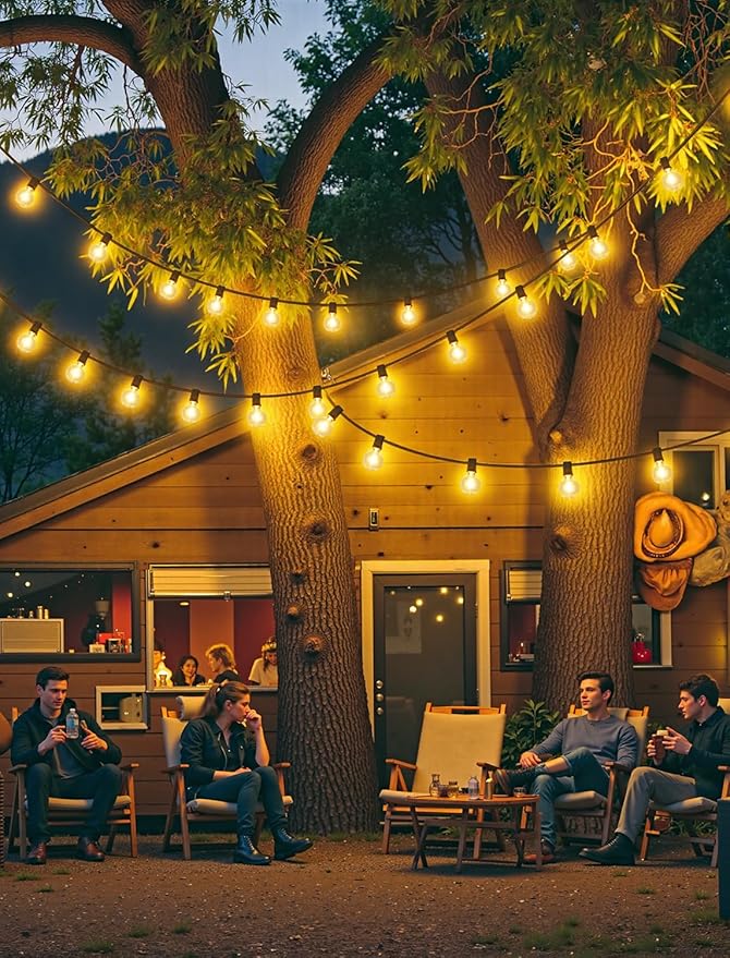 75FT(3x25FT) Solar String Lights Outdoor with Remote, Waterproof Dimmable 3 Modes Patio Lights with 30+3 LED G40 Bulbs for Balcony Yard-Black