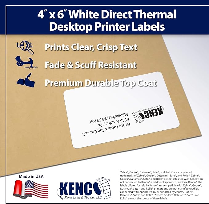 4" X 6" Direct Thermal Perforated Stickers Labels for Shipping Labels, Inventory, and Color Coding - Compatible with Zebra, Rollo, Godex and More (White, 6 Rolls)