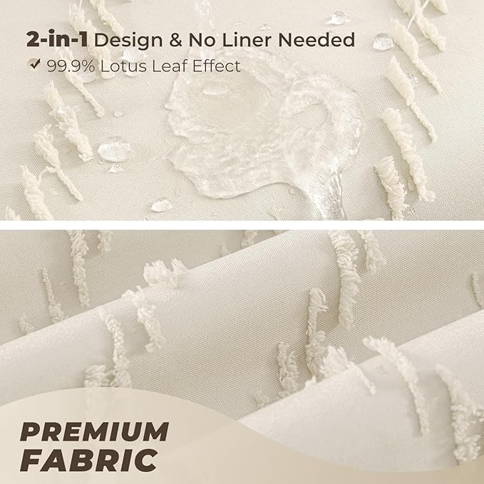 Extra Long Cream Shower Curtain Boho Farmhouse Shower Curtain 72 x 78 Tufted Chevron Textured Striped Minimalist Shower Curtains