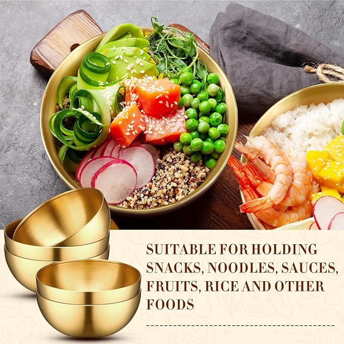 Nuogo 10 Pcs Stainless Steel Mixing Bowls Decorative Esthetician Bowls for Wedding Party Baking Prepping Serving Facial Food Salad Fruit Snack Soup Cereal(9.8 Inch,Gold)