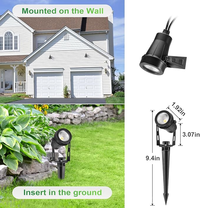 2 Pack Extendable Outdoor Landscape Lights, 12V Low Voltage Landscape Lighting IP65 Waterproof Plug-in Outdoor Spotlights for Yard House Pathway Tree Pools (2700K Warm White, NO Plug)