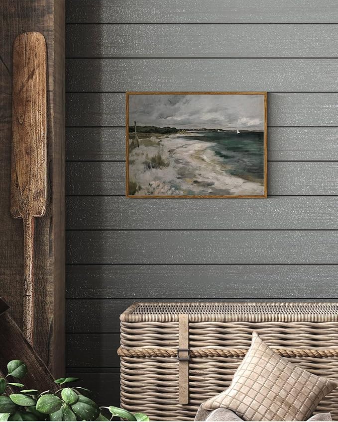 InSimSea Framed Canvas Wall Art Vintage Decor, Coastal Wall Art Living Room, Storm Clouds Wall Art Bathroom Pictures, Traditional Scenic Pictures for Bedroom Farmhouse Office Decor, 12"x16"