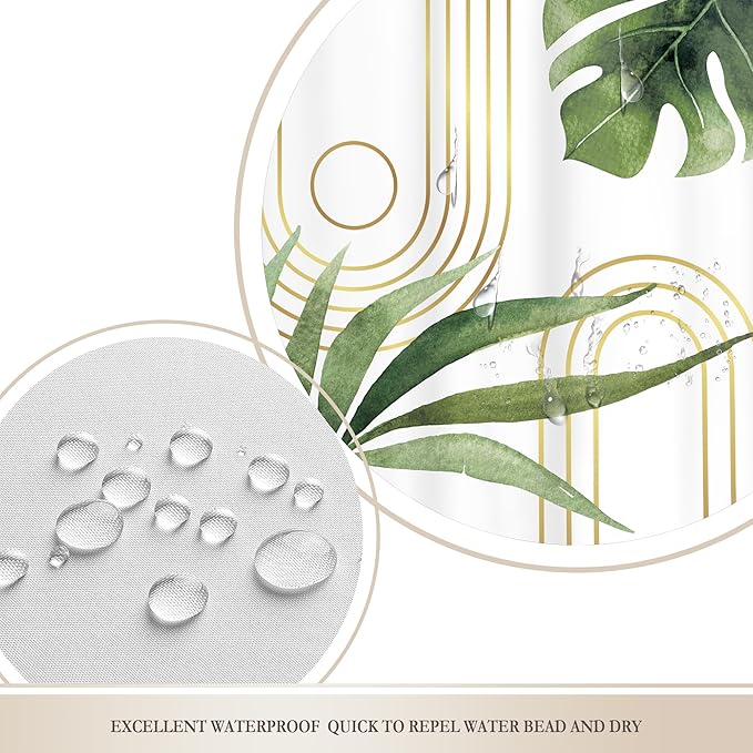 Glawry Extra Long Blue Green Shower Curtain Boho Mid Century Abstract Tropical Palm Leaf Modern Minimalist Plant Bathroom Geometric 72Wx84L Inches Bath Accessories Art Home Decor Fabric 12 Pack Hooks