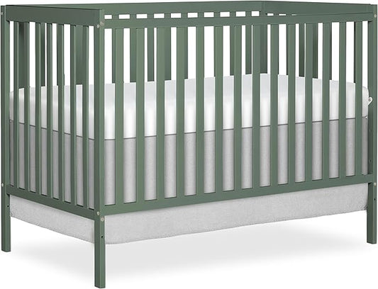 Dream On Me Synergy 5-in-1 Convertible Full-Size Baby Crib with Toddler, Day & Full Bed Conversion in Meadow Green, GreenGuard Gold & JPMA, 3 Mattress Heights, Sustainable Pinewood