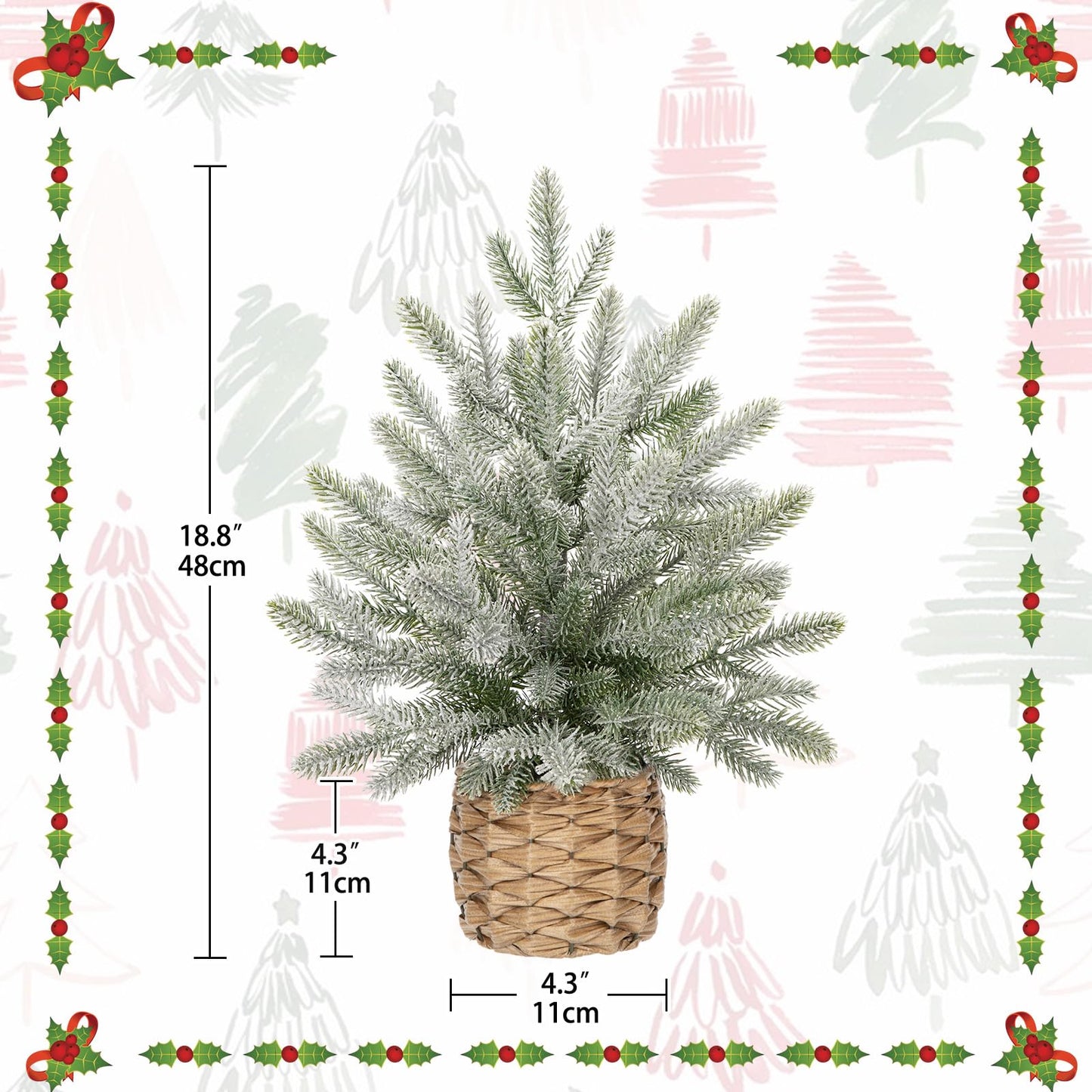 18" Christmas Centerpieces Small Christmas Tree Artifical Tabletop Christmas Tree Xmas Snow Frosted Fir Tree for Home Farmhouse Mantel Windowsill Desk Holiday Christmas Decorations