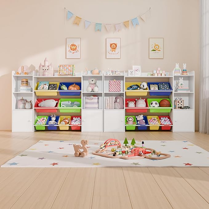 Large Kids Toy Storage Organizer with 4 Shelves and 8 Bins, Contemporary Style, Nursery Toy Organizers