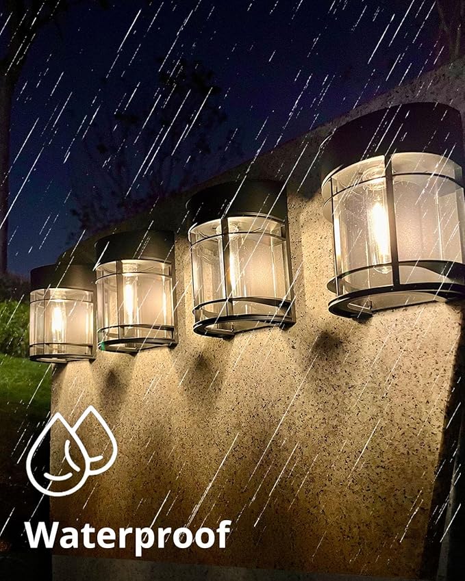 Solar Fence Lights Outdoor, 8 Pack Waterproof Solar Lights Outdoor, Outdoor Solar Light Fence Light for Garden Fence Post Step Stair Backyard