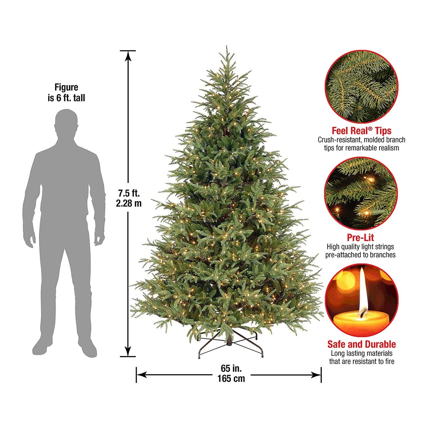 National Tree Company Pre-Lit 'Feel Real' Artificial Full Christmas Tree, Green, Frasier Grande, White Lights, Includes Stand, 7.5 Feet