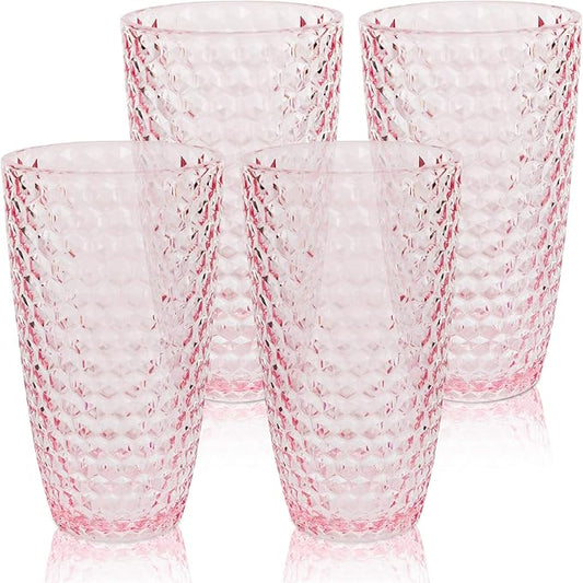 BELLAFORTE Shatterproof Tritan Plastic Tall Tumbler, Set of 4, 19oz - Laguna Beach Drinking Glasses - Unbreakable Tritan Drinking Glasses for Parties - BPA Free - Pink