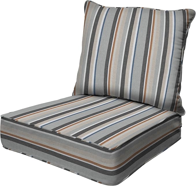 Honeycomb Outdoor Deep Seat, 24 x 23, Stripe Stone Beige Chair Cushion for Patio Furniture