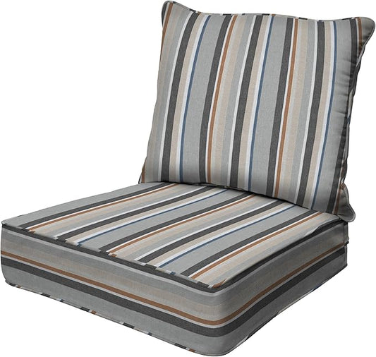 Honeycomb Outdoor Deep Seat, 24 x 23, Stripe Stone Beige Chair Cushion for Patio Furniture