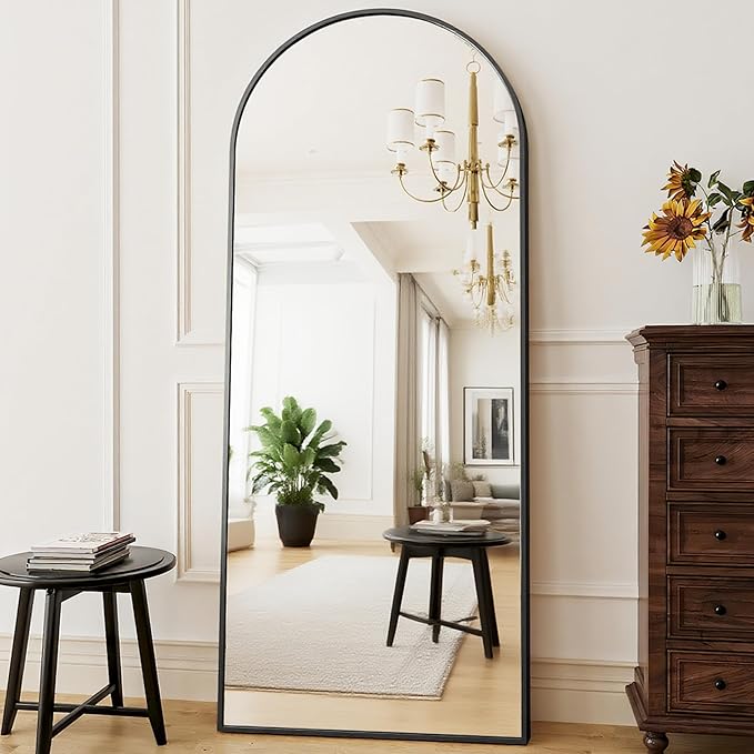 Full Length Mirror, 71"x26" Body Floor Length Standing Mirror Hanging or Leaning with Stand, Extra Large Wall Mirrors, Arch-Top Mirrors with Aluminum Frame for Bedroom (Black)