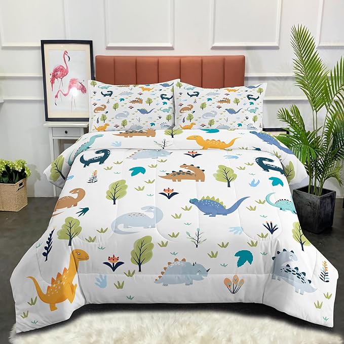 Tailor Shop Full Dinosaur Kids Bedding Set for Boys, Full Dinosaur Kids Comforter Sets for Boys, 3 Pieces Soft Lightweight for All Seasons