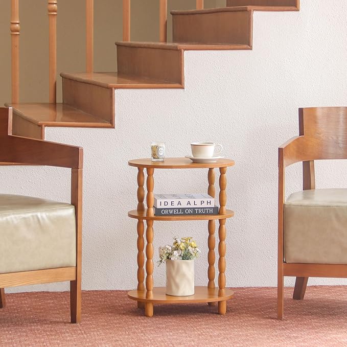 MaxSmeo End Table, Small Side Table for Small Spaces, Modern Oval Night Stand Accent Table for Living Room, Bedroom, Brown