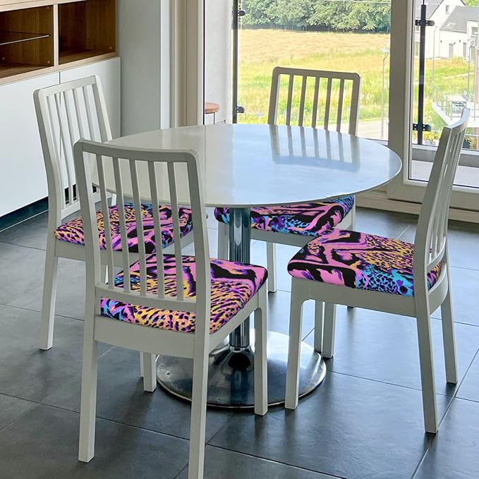 Seat Covers for Dining Room Chairsset of Set of 4, Colorful Pink Leopard Camouflage Stretch Chair Seat Covers Cushion Slipcovers for Kitchen Office