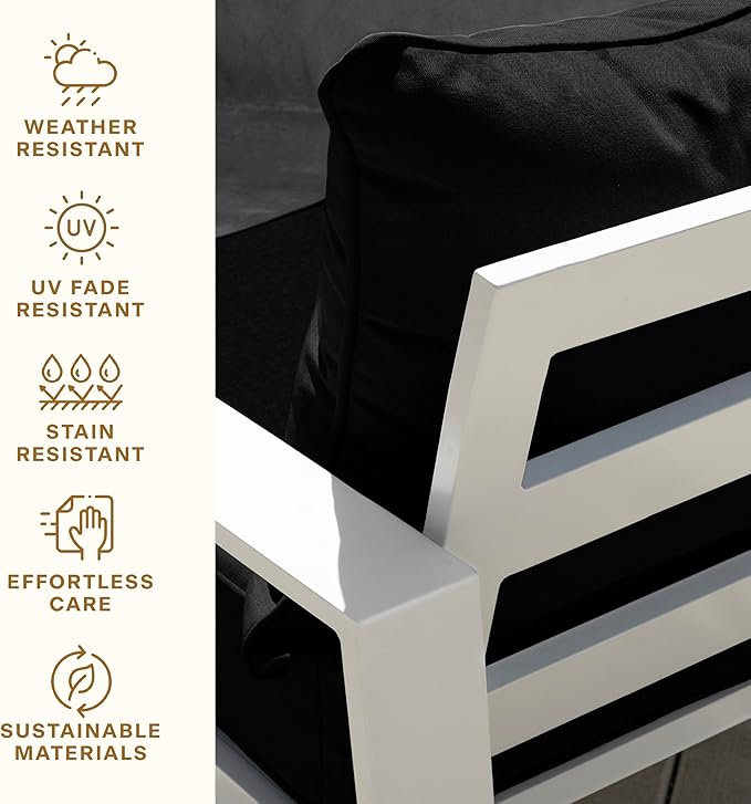 Honeycomb Outdoor Deep Seat, 24 x 23, Cabana Stripe Black & Ivory Chair Cushion for Patio Furniture