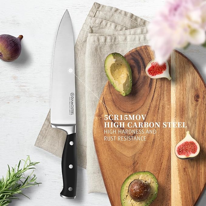 Chef's Knife, Premium 8-Inch Kitchen Knife 5CR15MOV High Carbon Stainless Steel with Ergonomic ABS Handle, Cooking Knife for Cutting, Slicing & Dicing, Ideal Presents for Any Occasion