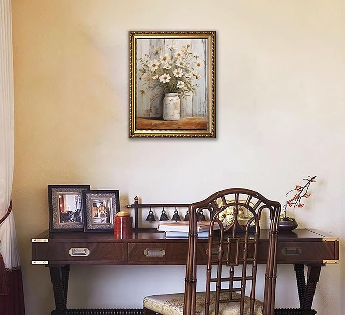 Rustic Farmhouse Daisy Floral Canvas Wall Art Vintage Neutral Country Flower Still Life Botanical Painting Picture Wall Decor Poster Print for Bathroom Living Room Bedroom Home Decoration Unframed