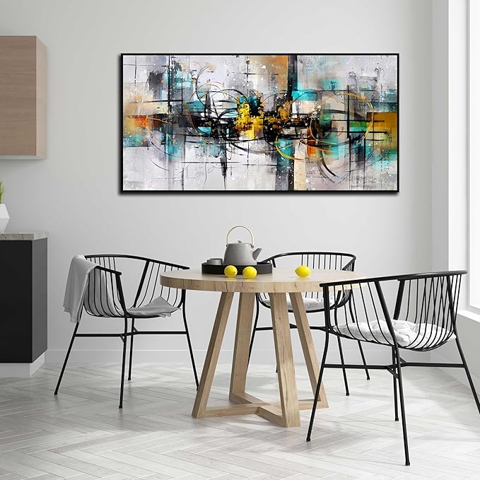 SIXTTART Abstract Canvas Wall Art for Living Room - Black and Teal Canvas Wall Art with Frames - Home Office Decor Ready to Hang Size 29" x 59"