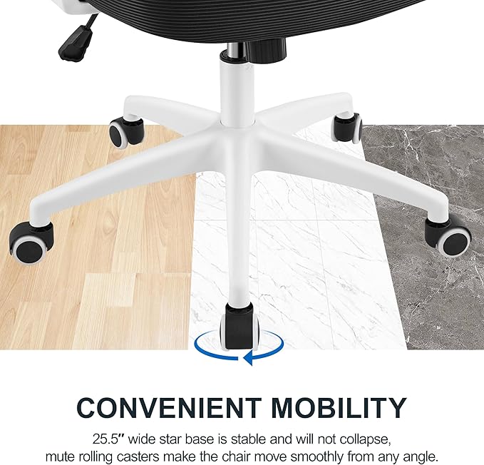 Yaheetech Ergonomic Mesh Office Chair, High Back Desk Chair with with flip-up Armrests, Adjustable Padded Headrest Computer Chair with Lumbar Support for Home Oiffce Game Room, White/Black