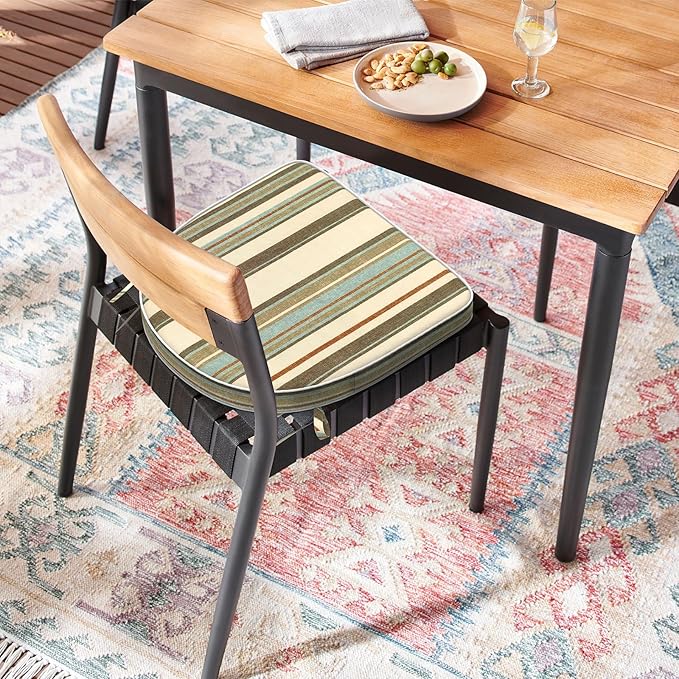 Set of 4 Outdoor Chair Cushions 19"x19"x2",Water Repellent Dining Seat Cushion with Ties and Removable Covers, Chair Cushions for Indoor and Patio Furniture, Stripe Onyx