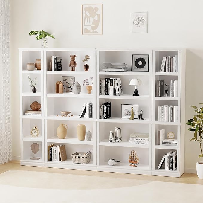 blini 5-Shelf Narrow Bookcase White Wooden Bookshelves Floor Standing Display Storage Shelves Bookcase for Home Office, Living Room, Bed Room