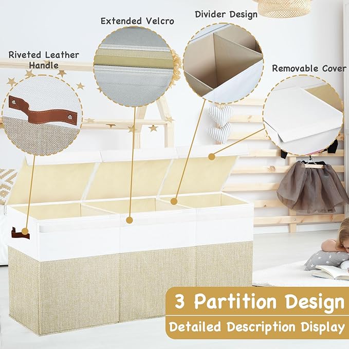 Large Toy Box Chest,Toy Storage Organizer,Storage Bins with Lids,Stuffed Animal Storage,Toy Bins for Kids,Toddlers,Baby,Girls,Nursery,Living Room,playroom(Beige)