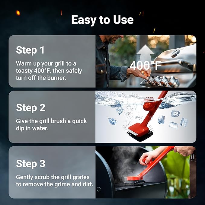 BBQ Grill Brush Bristle Free - 17" Safe Steam Grill Cleaner Brush with Scraper and 3 Brush Heads for Porcelain/Gas/Charcoal Grill Outdoor Grill Barbecue Cleaner