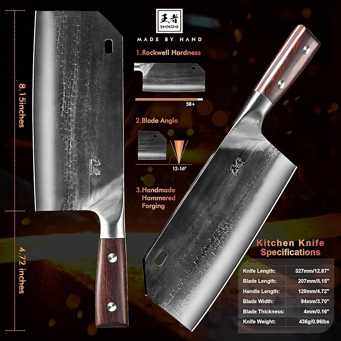 ENOKING Cleaver Knife Serbian Chef Knife Hand Forged Meat Cleaver German High Carbon Stainless Steel Chopping Butcher Knife Kitchen Knives with Full Tang Handle for Home and Restaurant, Ultra Sharp