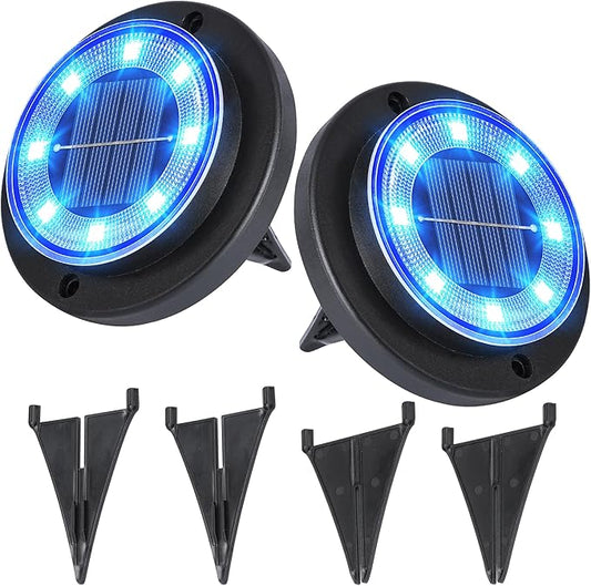Flacchi Solar Ground Lights - Solar Powered Lights Outdoor Solar Disk Light Waterproof Landscape Light for Patio Yard Pathway Walkway Driveway (Blue, 2 Pack)