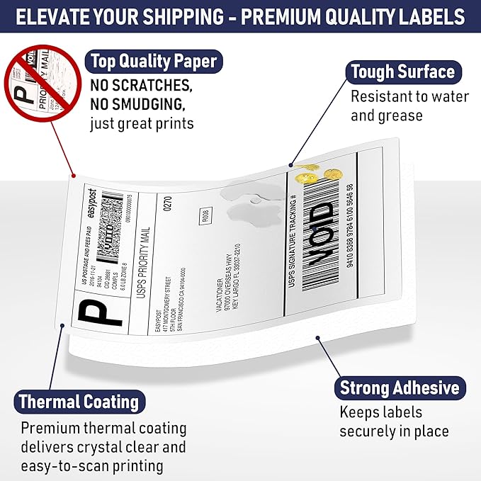 Dasher Products Thermal Shipping Labels Compatible with Dymo LabelWriter 4XL 1744907 4x6 Internet Postage Labels, Water Resistant, Strong Adhesive, Perforated, 220 per Roll, NOT for 5XL (4 Pack)