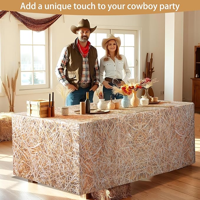 6FT Straw Tablecover,Western Cowboy Theme Tablecloth for Farm Party Decorations, Western Birthday, and Hay Bale Themed Events