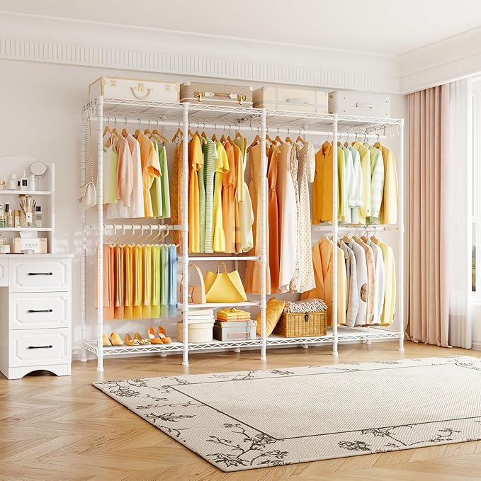 H41 Garment Rack Heavy Duty Clothes Rack, Clothing Racks for Hanging Clothes, Extra Large Freestanding Portable Closet Wardrobe Rack 78.5'' W × 15.8'' D × 76.4'' H, Max Load 1150 Lbs, White