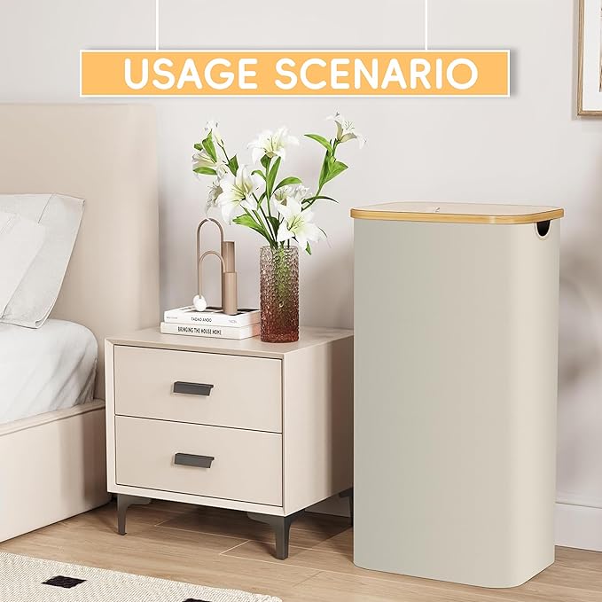 100L Laundry Hamper with Lid,Collapsible Laundry Basket, Dirty Clothes Basket, Storage Case with Bamboo Support - Handles - Removable Inner Bag - 2x Washing Mesh Bags for Bedroom Dorm Bathroom (Beige)