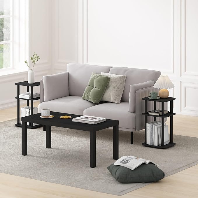 Furinno Just 3-Tier Turn-N-Tube Curve End Table, Side Table, 2-Pack, Americano/Black