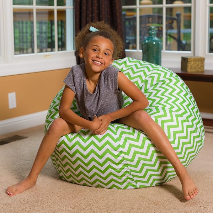 Posh Beanbags Bean Bag Chair, Large-38in, Pattern Chevron Green and White