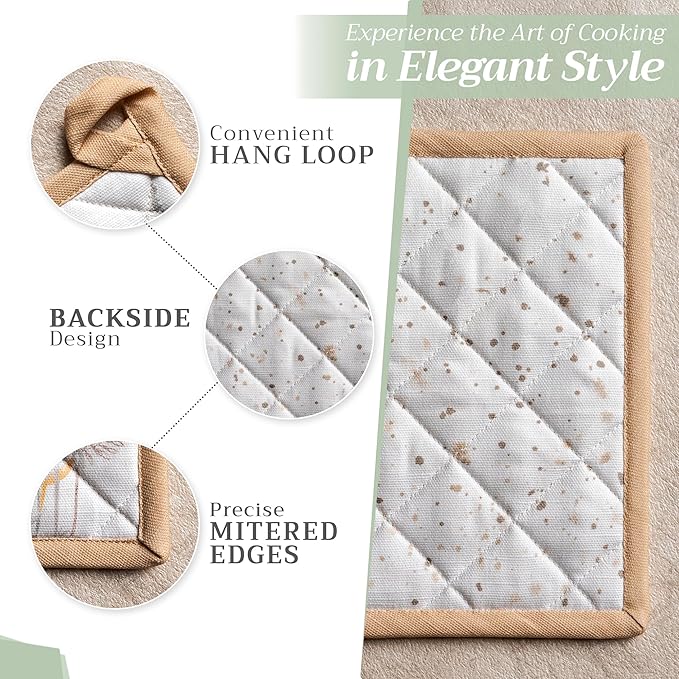 Maison d' Hermine Pot Holders 100% Cotton Heat Resistant Potholders 8" x 8" Hot Pads with Loop BBQ, Cooking, Grilling, Kitchen, Handling Hot Pans Spring/Summer (Pack of 1, Meadow Florals - Beige)