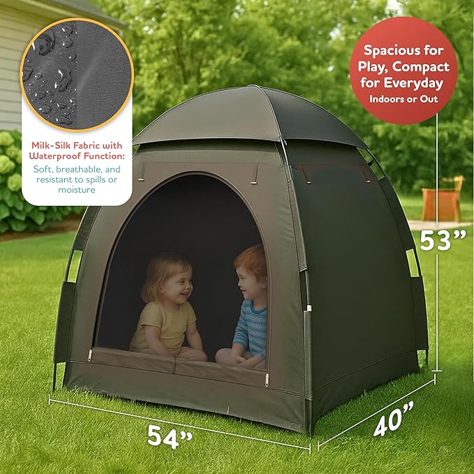 YoungMinds Blackout Baby Crib Tent - Waterproof Sleep Pod Fits for Travel Pack and Play, Milk Silk Fabric, Kids Black Out Cover Mosquito Net Tent with Toy Holder, Pack N Play Canopy Blocks 100% Light