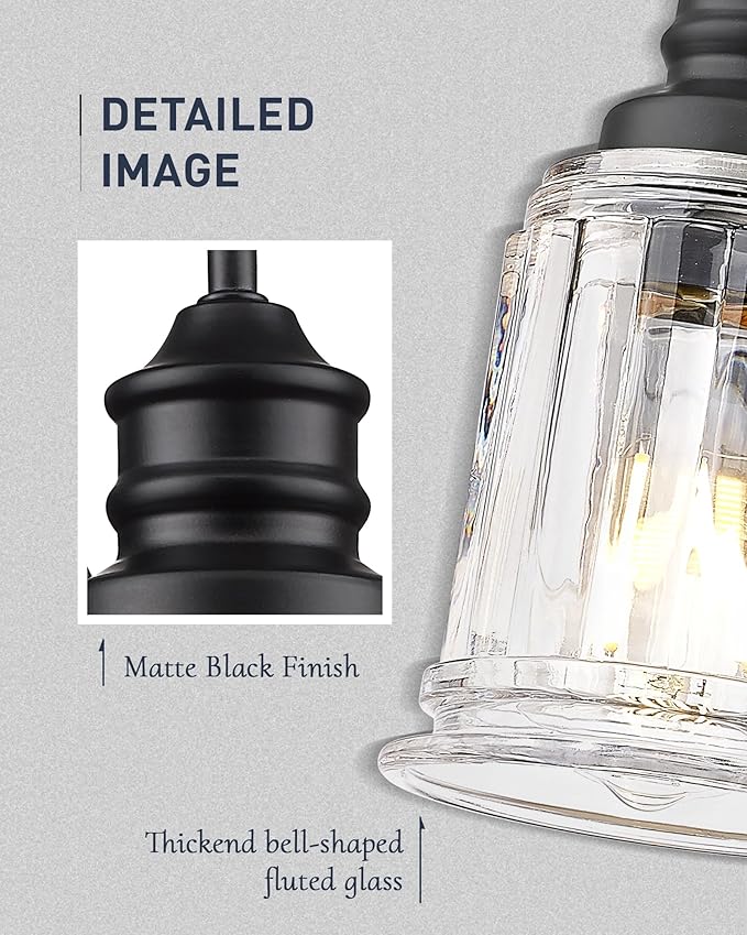 HWH INVESTMENT Bathroom Light Fixtures, 3-Light Matte Black Vanity Light, 18 Inch Wall Sconces with Bell-Shaped Clear Glass, Bathroom Wall Lights for Mirror Bedroom Hallway, 5HZG106B-3W BK