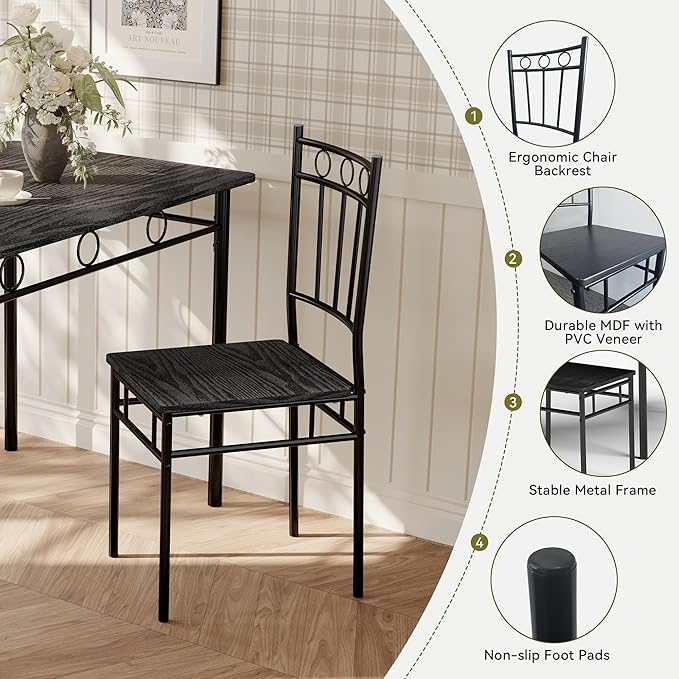 5 Piece Dining Table Set, Wood Kitchen Table and Chairs for Small Space,Breakfast Nook,Easy Assembly,Black