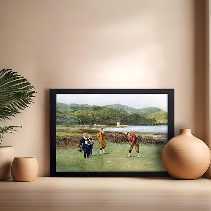 Poster Master The Putting Green Painting Poster - Golf Course Print - Golf Art - River Art - Sports Art - Landscape Art - Father's Day Art - Great Office or Living Room Decor, 16x20 Black Framed