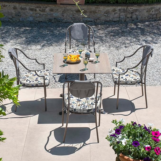 Set of 4 Outdoor Chair Cushions 19"x19"x2",Water Repellent Patio Seat Cushion with Ties and Removable Covers,Dining Chair Cushions for Indoor Kitchen and Patio Furniture,Breeze Leaves Beige