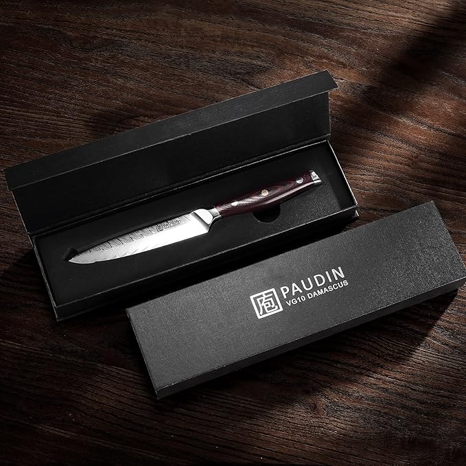 PAUDIN Kitchen Utility Knife 5 Inch, Damascus Chef Knife Japanese Kitchen Knife VG10 High Carbon Stainless Steel