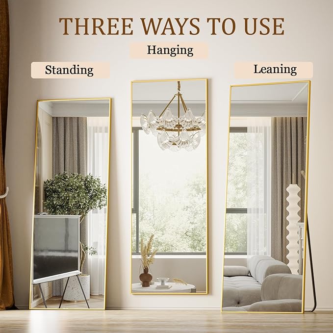 Koonmi 68"x22" Floor Mirror Full Length, Bedroom Floor Body Mirror with Stand, Gold Mirror, Leaning, Standing or Hanging Horizontally/Vertically