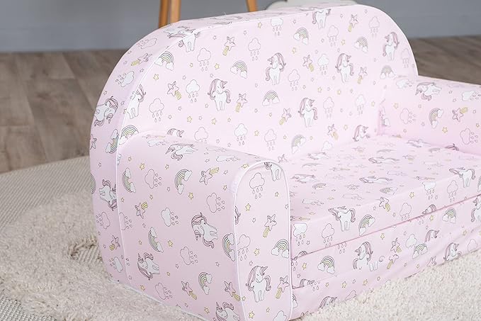 Delsit Kids Couch for Toddlers - 2 in 1 Convertible Foam Sofa to Lounger, Comfy Flip Out Lounge Chair for Children, Made in Europe